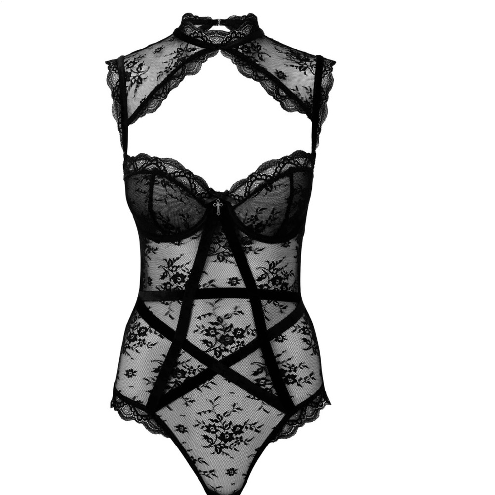 Dark Desire lace bodysuit 3XL NWT SOLD OUT black goth Killstar vampire pentagram